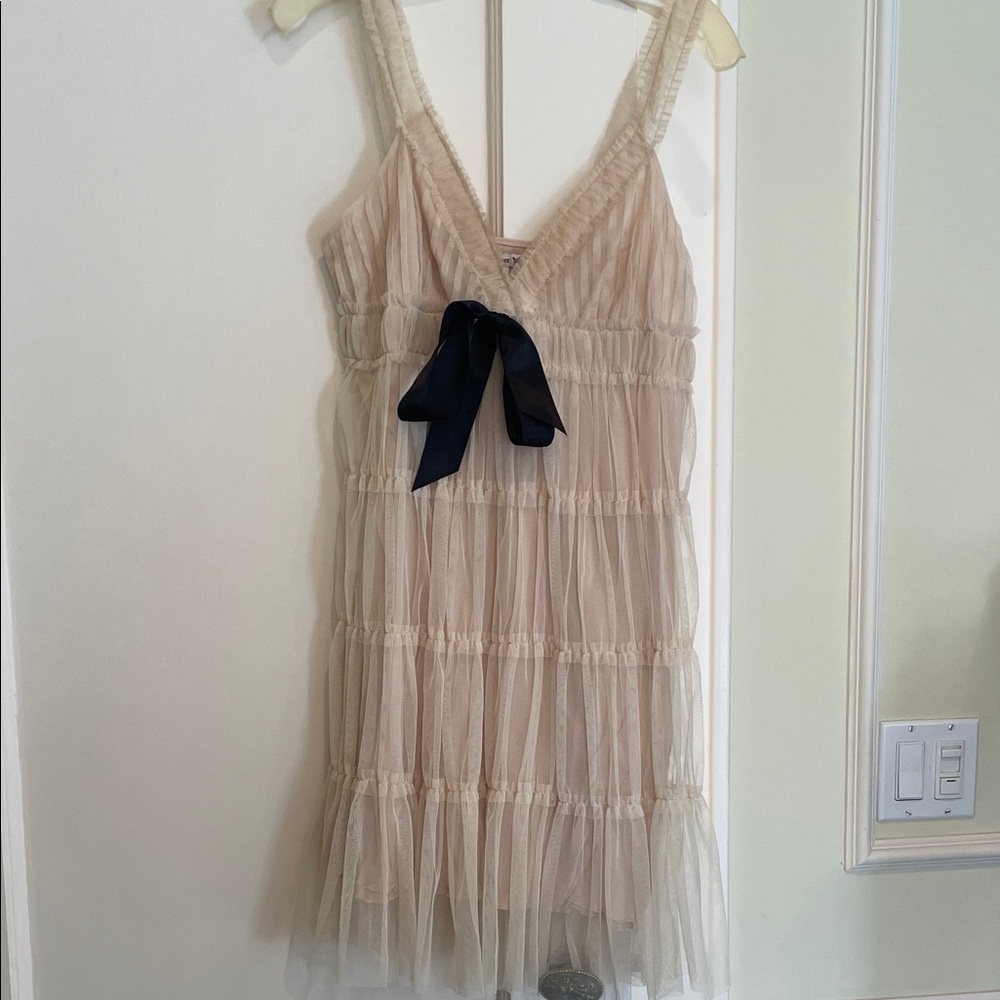 Forever 21 Sheer Cream tulle Dress with  black bow